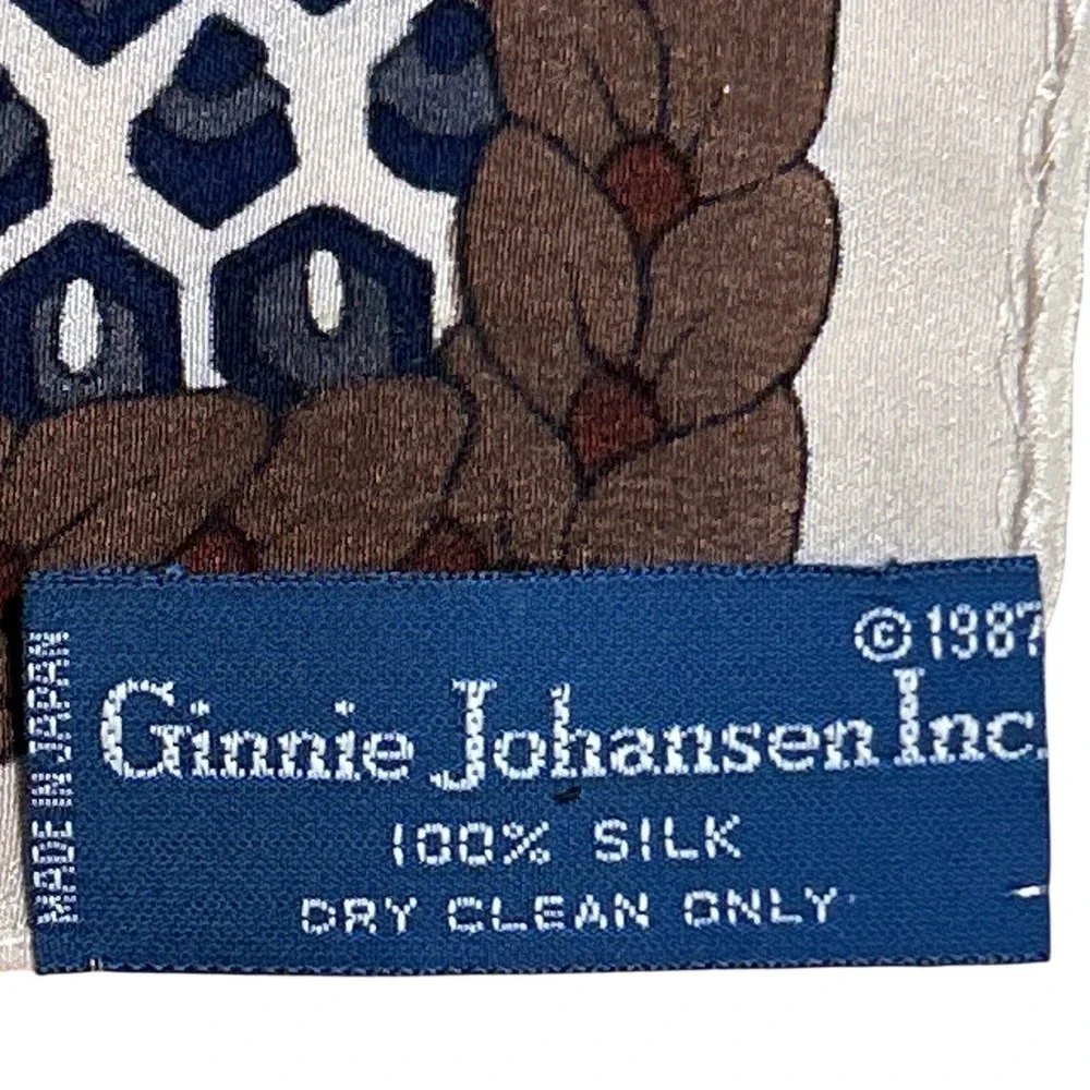 VTG 1987 Ginnie Johansen Silk Scarf Brown Blue Paisley‎ Floral Made in Japan EUC